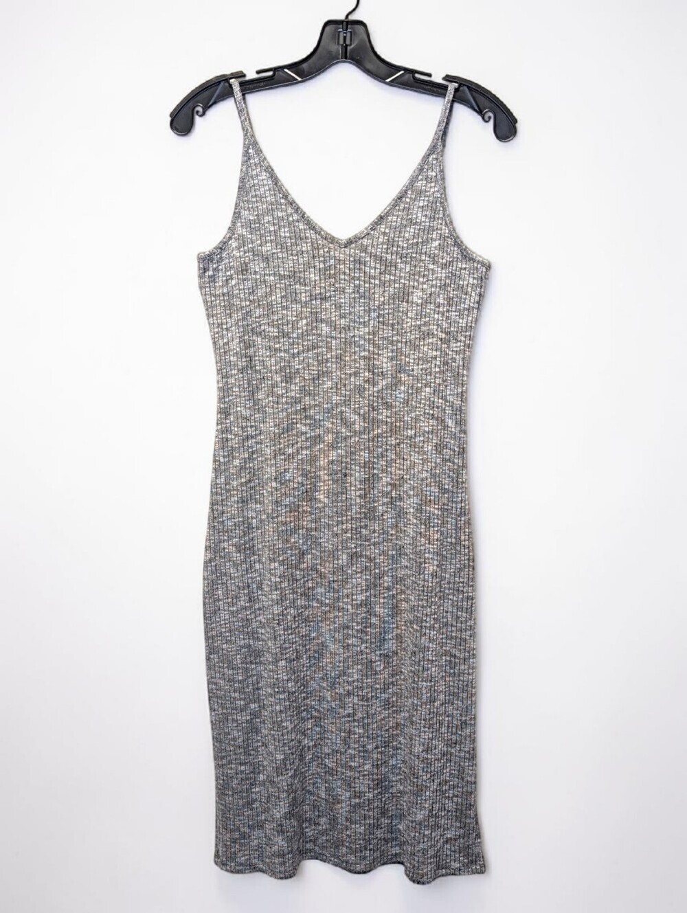 Express Gray Ribbed Knit Midi Dress Sleeveless Bodycon Slit Stretch Large